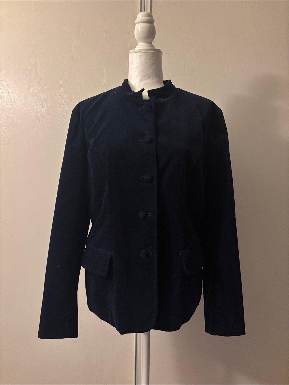 Classic Navy Collarless Button Jacket
